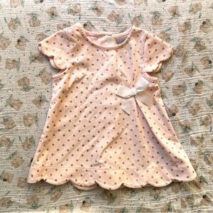 Tahari | Pink Polka Dot Tunic Top with Gold Dots and Bow